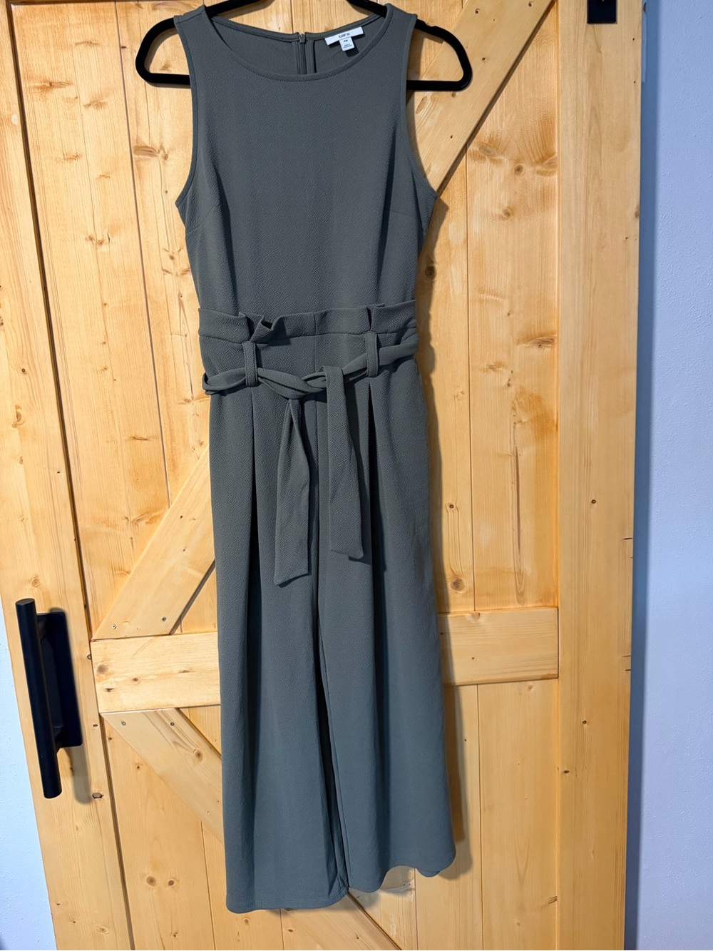 Bar III Petite Sleeveless Tie-Waist Wide Leg Jumpsuit Olive Green PM